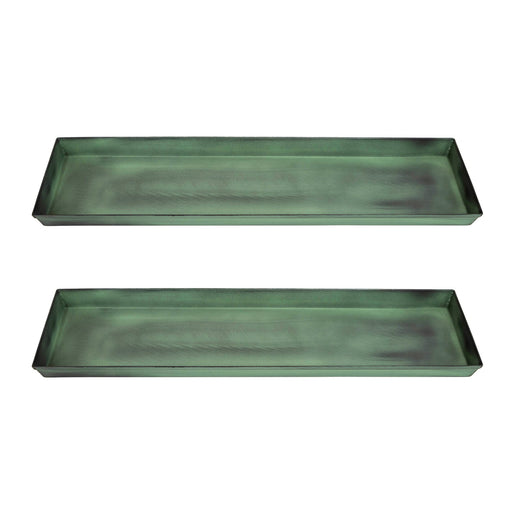 Achla Small Green Flower Box Tray Pack of 2 Galvanized Steel Planter Tray | Green Patina | Windowsill & Tabletop | 22 x 6 x 1 in | Model TR-C-08-2