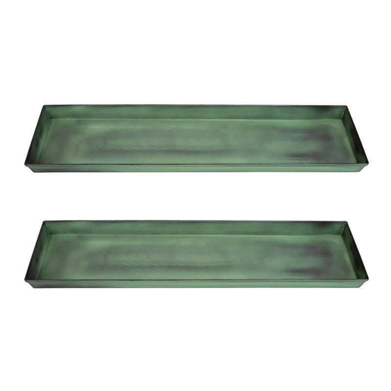 Achla Small Green Flower Box Tray Pack of 2 | Galvanized Steel Planter Tray Green Patina | Windowsill & Tabletop Drip Tray | Model TR-C-08-2