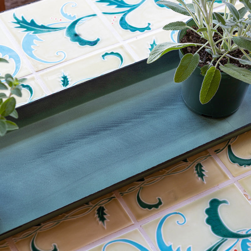 Achla Small Green Flower Box Tray Pack of 2 | Galvanized Steel Planter Tray Green Patina | Windowsill & Tabletop Drip Tray | Model TR-C-08-2