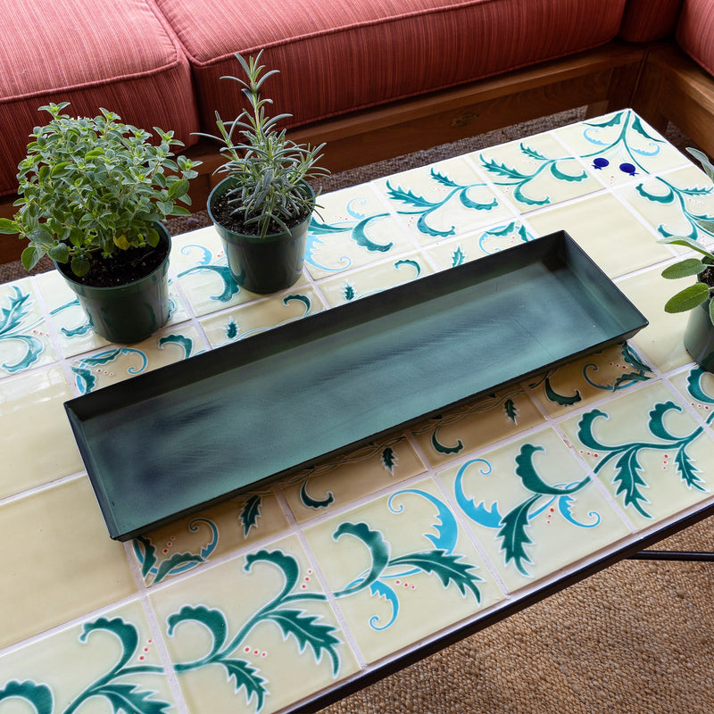 Achla Small Green Flower Box Tray Pack of 2 | Galvanized Steel Planter Tray Green Patina | Windowsill & Tabletop Drip Tray | Model TR-C-08-2