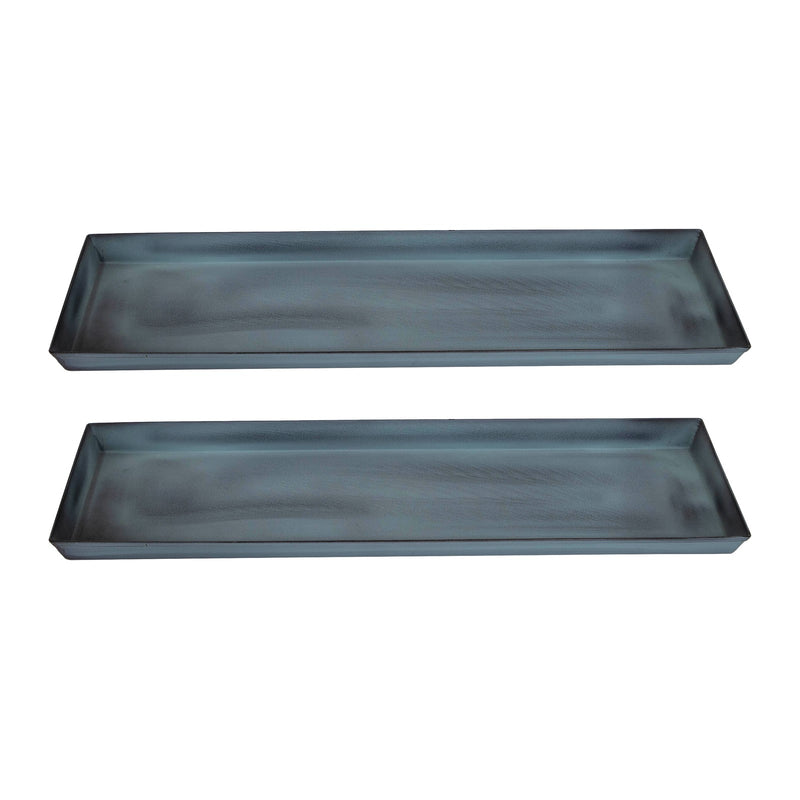 Achla Small Nantucket Blue Flower Box Tray, Pack of 2 | Galvanized Steel Planter Tray | Indoor & Outdoor Plant Drip Tray | Model TR-C-08NB-2