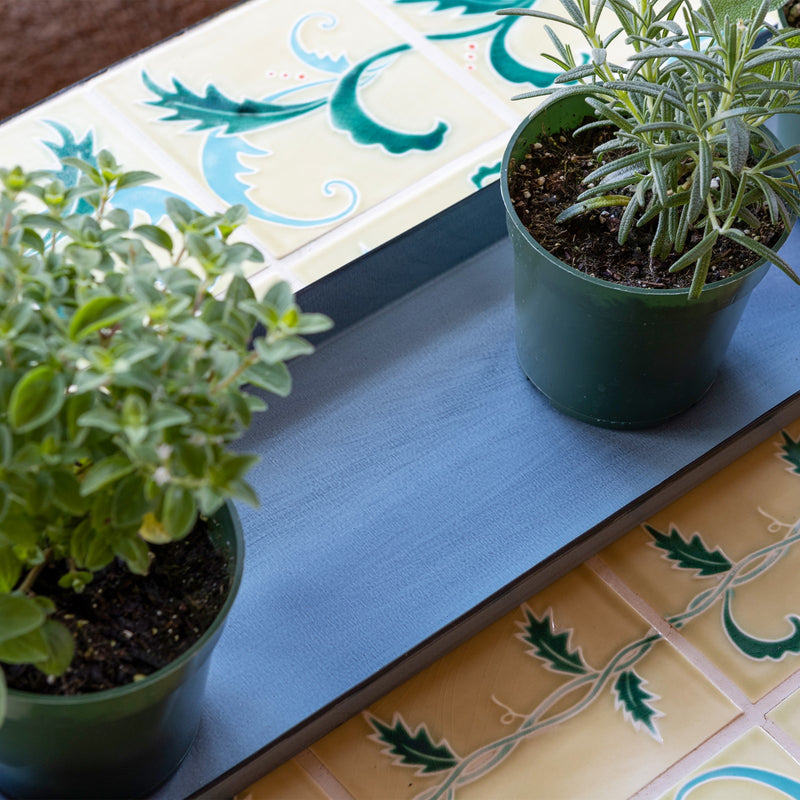 Achla Small Nantucket Blue Flower Box Tray, Pack of 2 | Galvanized Steel Planter Tray | Indoor & Outdoor Plant Drip Tray | Model TR-C-08NB-2