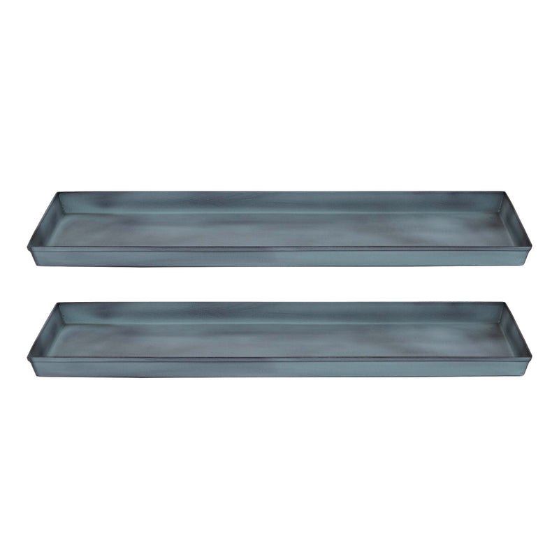 Achla Medium Nantucket Blue Flower Box Tray, Pack of 2 | Galvanized Steel Planter Tray | Indoor & Outdoor Plant Drip Tray | Model TR-C-20NB-2