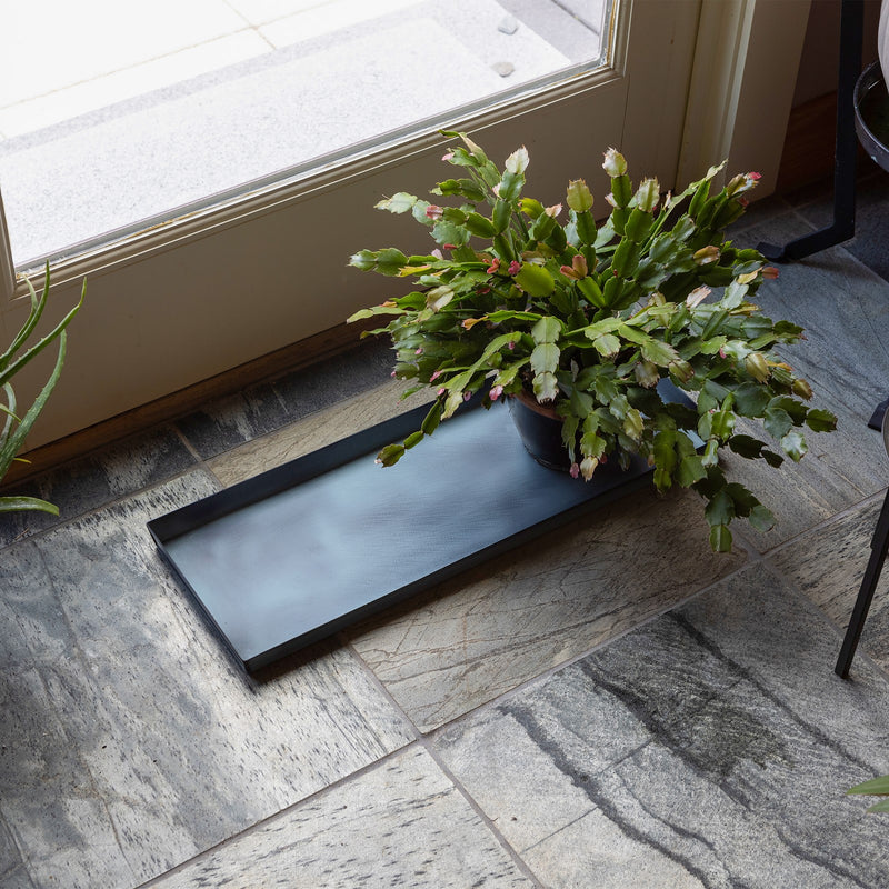 Achla Medium Nantucket Blue Flower Box Tray, Pack of 2 | Galvanized Steel Planter Tray | Indoor & Outdoor Plant Drip Tray | Model TR-C-20NB-2