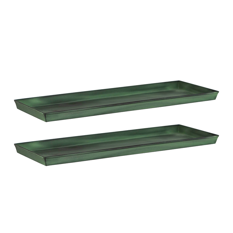 Achla Medium Green Flower Box Tray, Pack of 2 | Galvanized Steel Green Patina | Windowsill & Tabletop Drip Tray | 23 x 9 x 1 in | Model TR-VFB-05-2