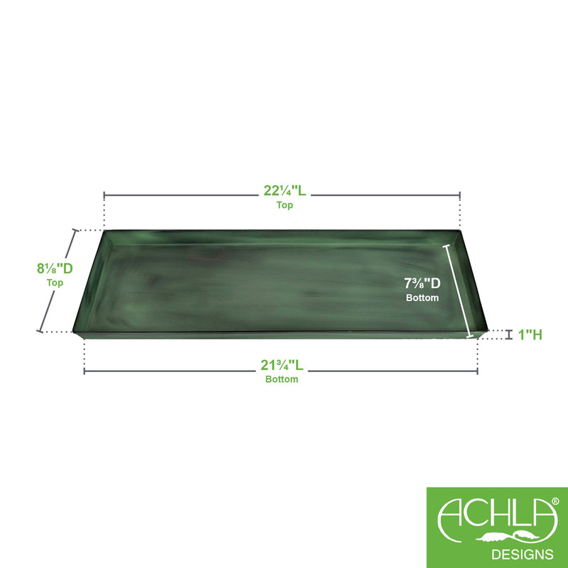 Achla Medium Green Flower Box Tray, Pack of 2 | Galvanized Steel Green Patina | Indoor Plant Drip Tray for Windowsills & Tabletops | Model TR-VFB-05-2
