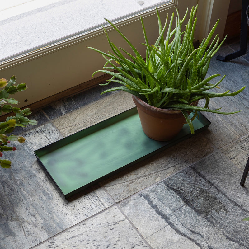 Achla Medium Green Flower Box Tray, Pack of 2 | Galvanized Steel Green Patina | Windowsill & Tabletop Drip Tray | 23 x 9 x 1 in | Model TR-VFB-05-2