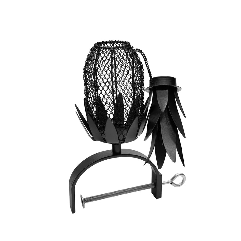 Achla Railing Pineapple Feeder | Steel Wire Mesh Black & Nickel | Deck & Porch Bird Feeder for Sunflower Seeds, Suet, Mealworms | 9 | Model VBF-02-OR