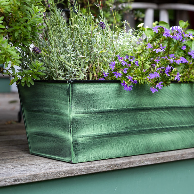 Achla Bloom Box Garden Growing Kit, Medium Green | Galvanized Steel Green Patina | Deck & Balcony Container Garden for Flowers, Herbs | Model VFB-05-GK2