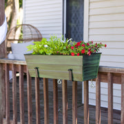 Achla Bloom Box Garden Growing Kit Medium | Green Patina Galvanized Steel and Black Wrought Iron | Deck & Balcony Container Garden | Model VFB-05-RM-GK2