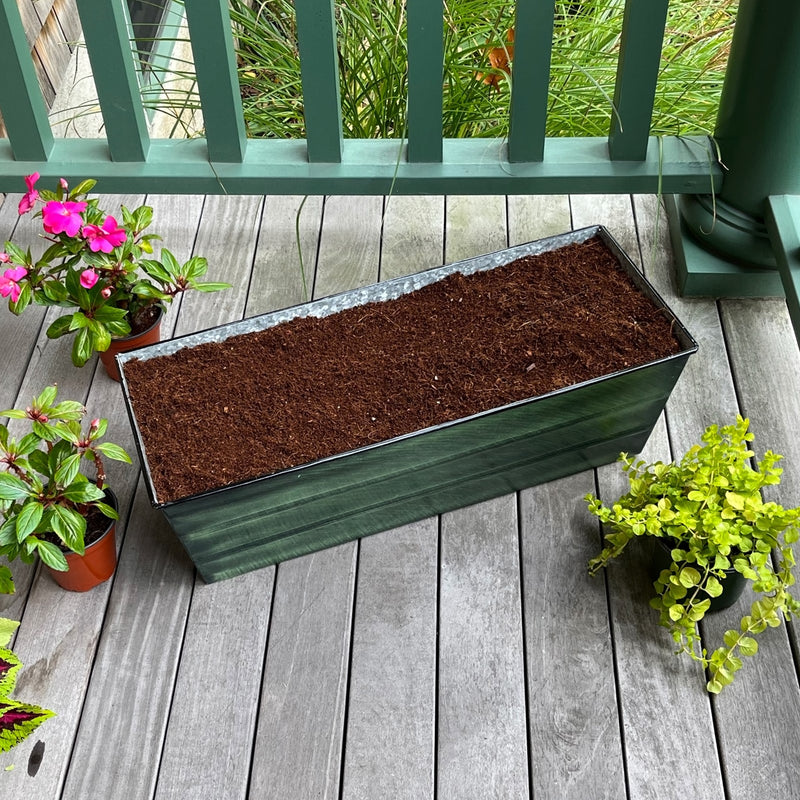 Achla Bloom Box Garden Growing Kit Medium | Green Patina Galvanized Steel and Black Wrought Iron | Deck & Balcony Container | Model VFB-05-RM-GK2