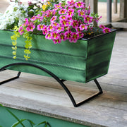 Achla Bloom Box Garden Growing Kit Medium | Green Patina Galvanized Steel and Black Wrought Iron Stand | Deck & Balcony Container | Model VFB-05-S-GK2