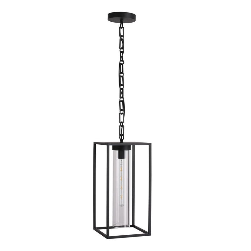 Avenue Outdoor 20"H Hanging Box Pendant, Black/Clear Glass
