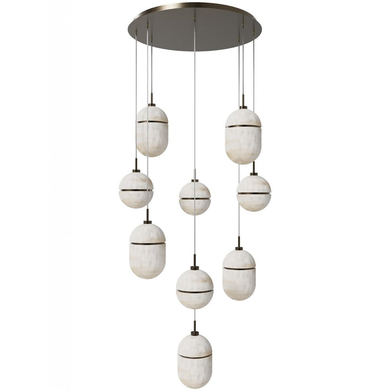 Avenue Lighting Sedona 9Lt 10" Pendant, Alabaster/Brass/White