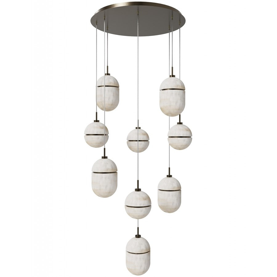 Avenue Lighting Sedona 9Lt 10" Pendant, Alabaster/Brass/White