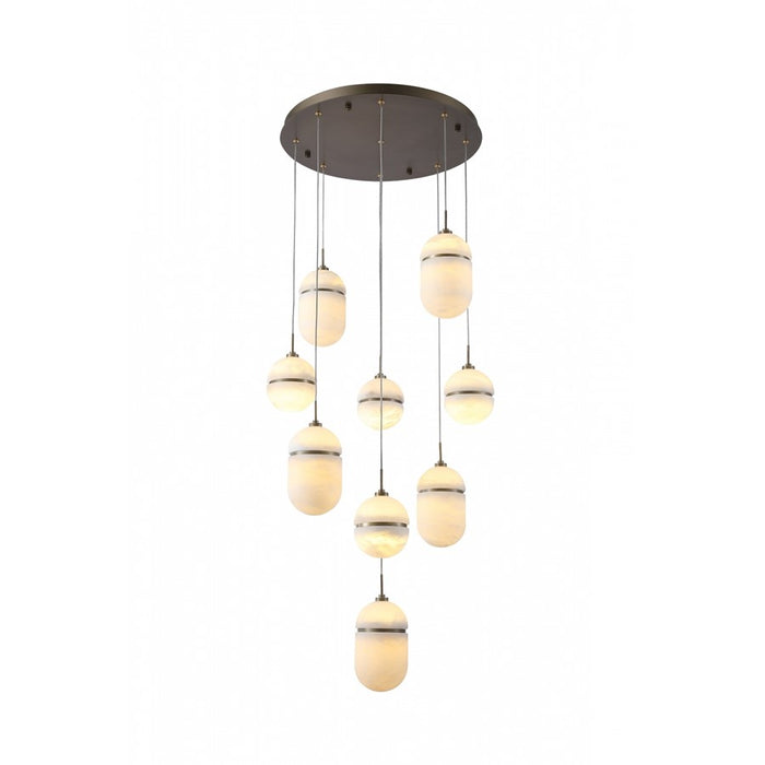 Avenue Lighting Sedona 9Lt 10" Pendant, Alabaster/Brass/White
