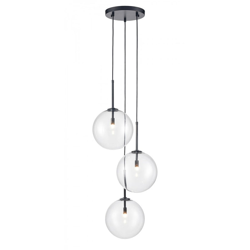 Avenue Lighting Delilah 3Lt 76" Pendant/Multi Port, Black/Glass