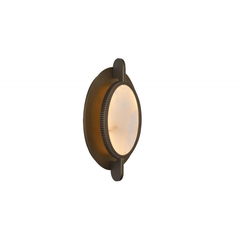 Avenue Lighting 8"W Round Alabaster Plate LED Wall Sconce, Brass