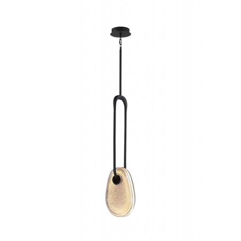 Avenue Palmea 1-Lt 12"H Oval Shape Alabaster LED Pendant, Black