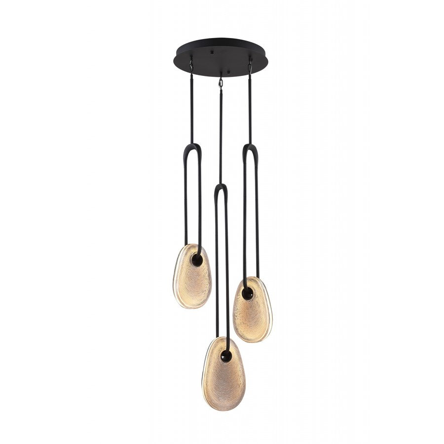Avenue Palmea 3-Lt 18"W Oval Shape Alabaster LED Pendant, Black