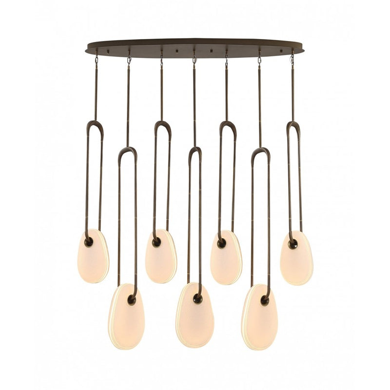 Avenue Palmea 7-Lt 50"W Oval Shape Alabaster LED Pendant, Brass