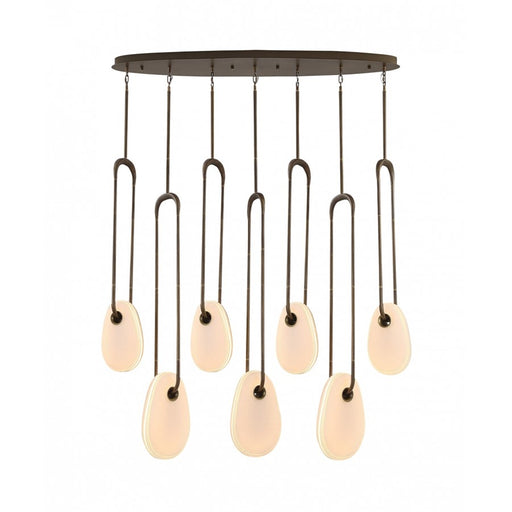 Avenue Palmea 7-Lt 50"W Oval Shape Alabaster LED Pendant, BRS - AEHF7107-AB-WHT