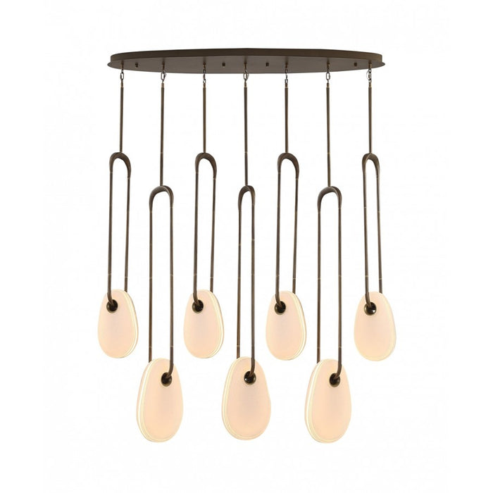 Avenue Palmea 7-Lt 50"W Oval Shape Alabaster LED Pendant, BRS - AEHF7107-AB-WHT