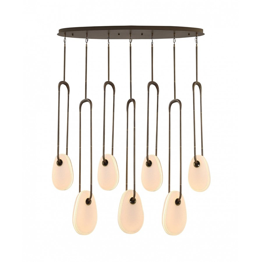 Avenue Palmea 7-Lt 50"W Oval Shape Alabaster LED Pendant, BRS - AEHF7107-AB-WHT