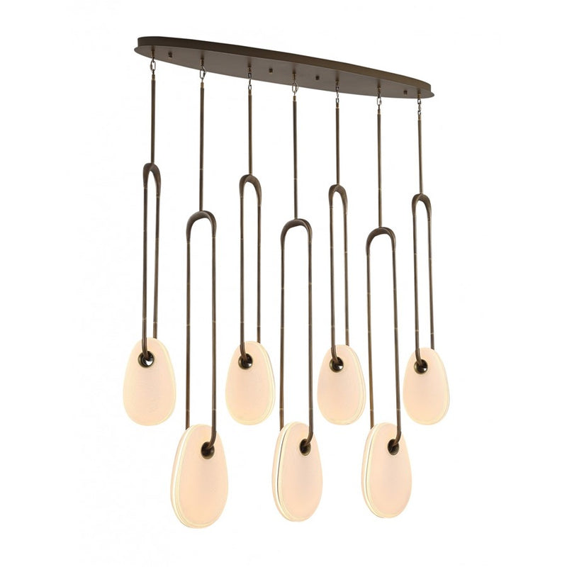 Avenue Palmea 7-Lt 50"W Oval Shape Alabaster LED Pendant, Brass