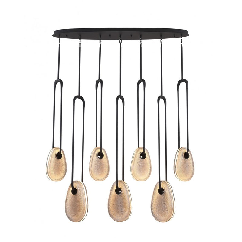 Avenue Palmea 7-Lt 50"W Oval Shape Alabaster LED Pendant, Black