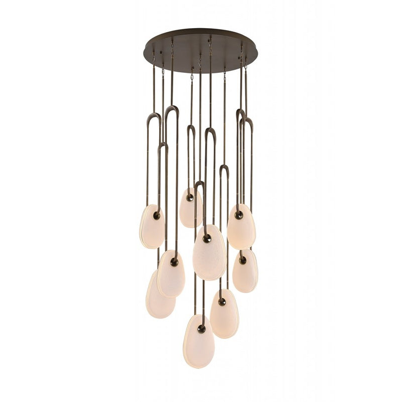 Avenue Palmea 9-Lt 31"W Oval Shape Alabaster LED Pendant, Brass
