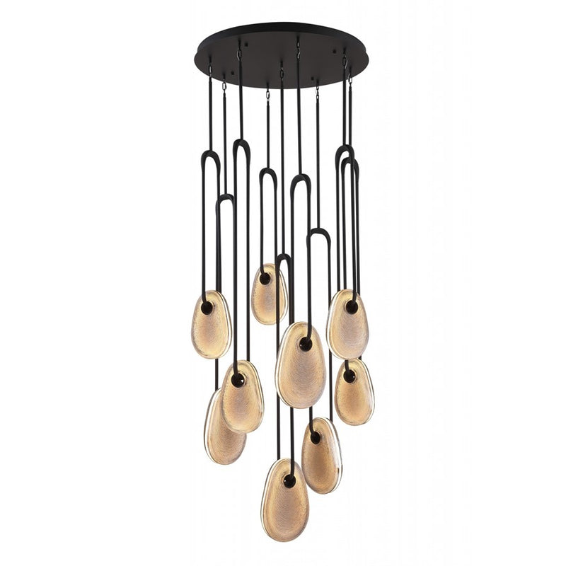 Avenue Palmea 9-Lt 31"W Oval Shape Alabaster LED Pendant, Black