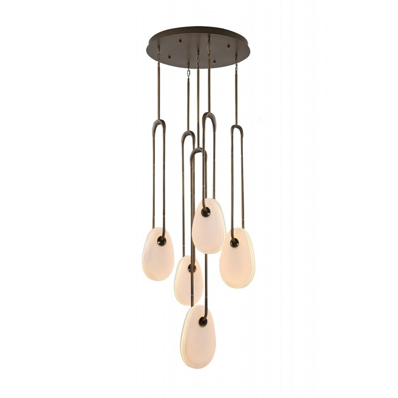 Avenue Palmea 5-Lt 24"W Oval Shape Alabaster LED Pendant, Brass