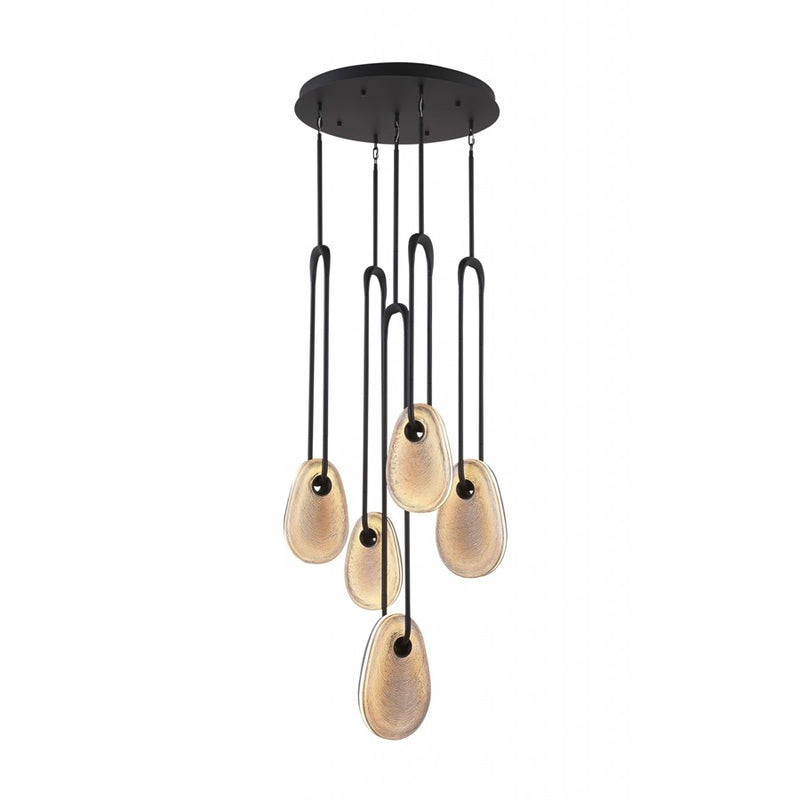 Avenue Palmea 5-Lt 24"W Oval Alabaster LED Pendant, Black/SM