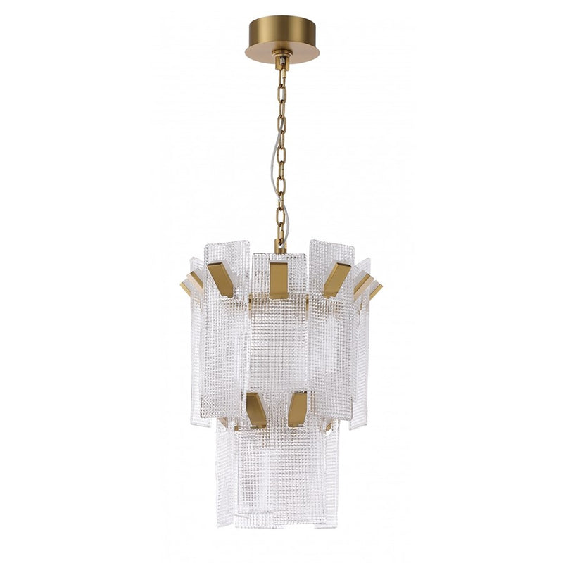Avenue Belmont 20"W 2-Tier Pendant, Golden Brass/Textured Glass