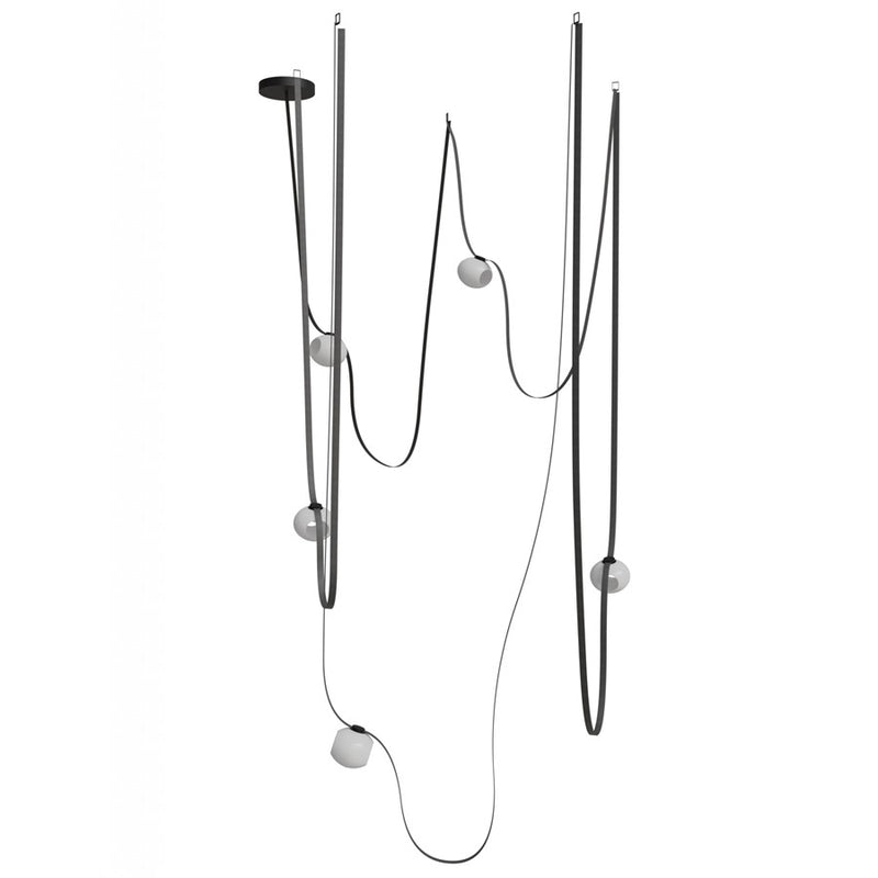 Avenue Fremont Belt 5-Lt 551"L Pendant, BK/WH Open Globes - AEHF7205-G301-BLK