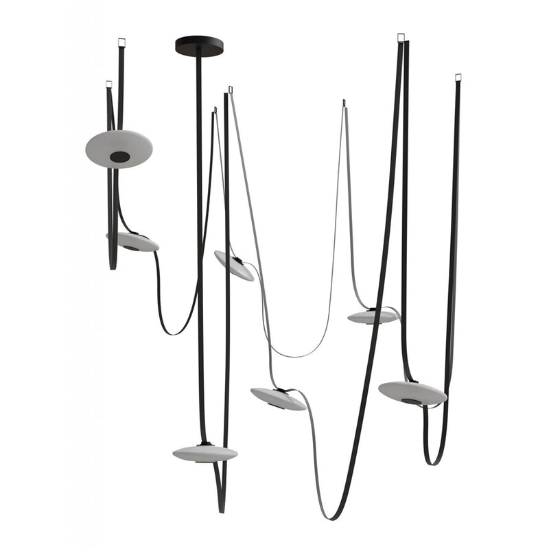 Avenue Fremont Belt 7-Light 826"L Pendant, Black/White Disc - AEHF7207-G201-BLK