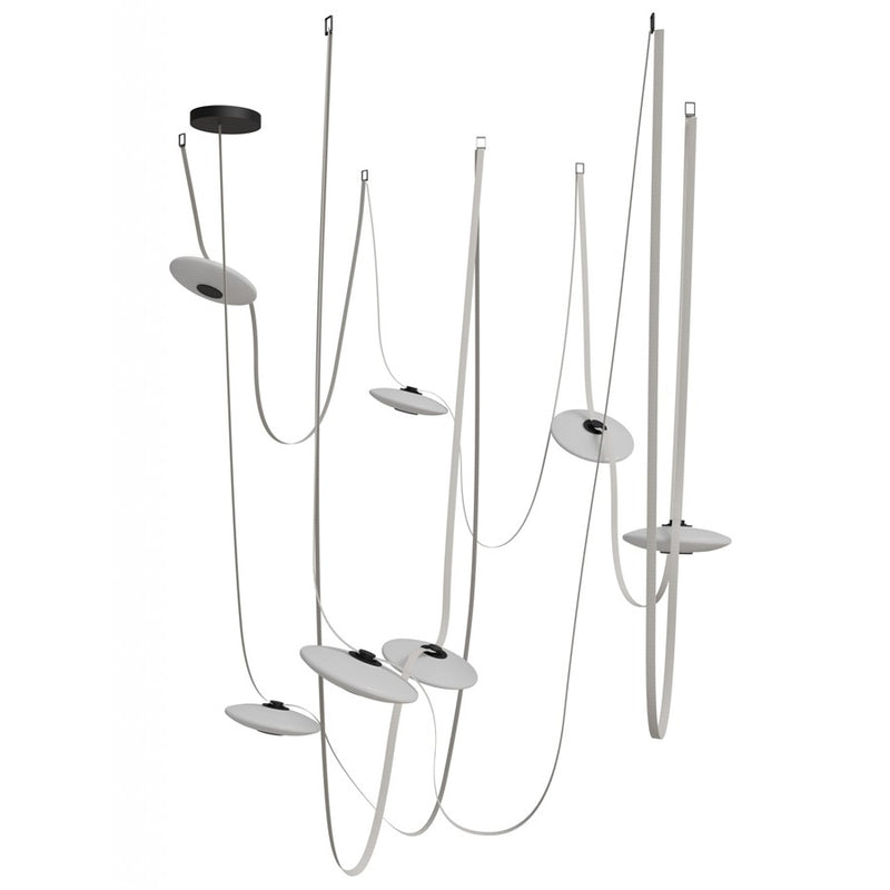 Avenue Fremont Belt 7-Light 826"L Pendant, Ivory/White Disc