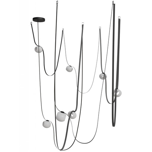 Avenue Fremont ​Belt 7-Lt 826"L Pendant, BK/WH Open Globes - AEHF7207-G301-BLK