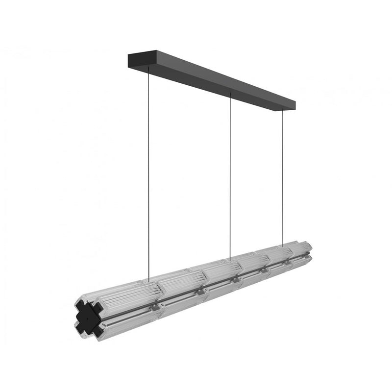 Avenue Fremont 78"W Linear LED Pendant, Black/Clear Ribbed Glass - AEHF7886-BK