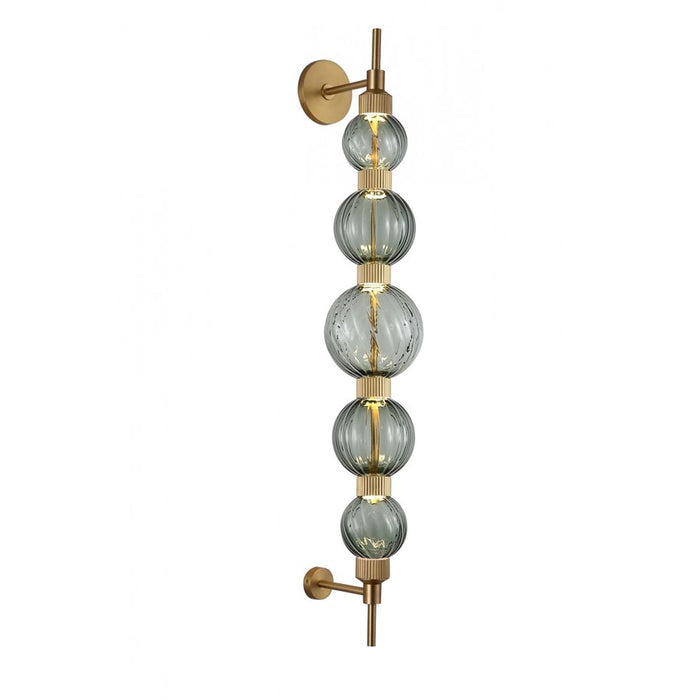 Avenue Zayna 5-Light 38"H LED Wall Sconce, Brass/Green Glass
