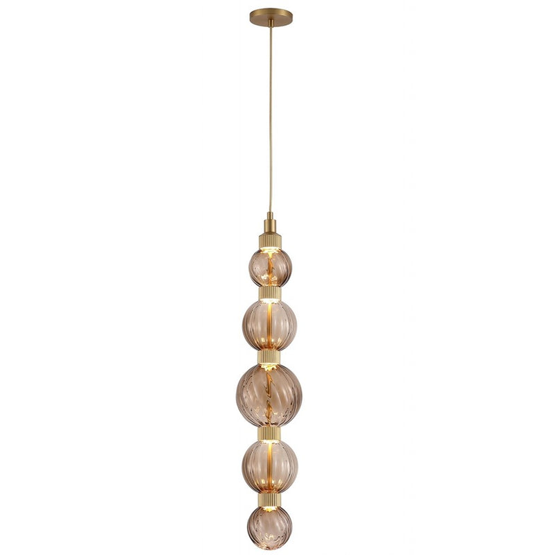 Avenue Zayna 5-Light 36"H LED Pendant, Brass/Brown Glass