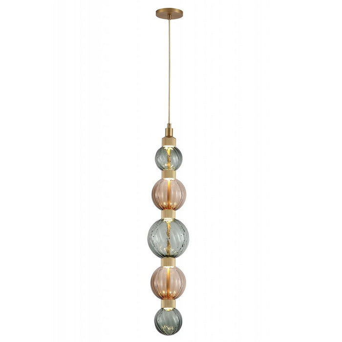 Avenue Zayna 5-Light 36"H LED Pendant, Brass/Brown and Green - AEHF7960-AB-GBG