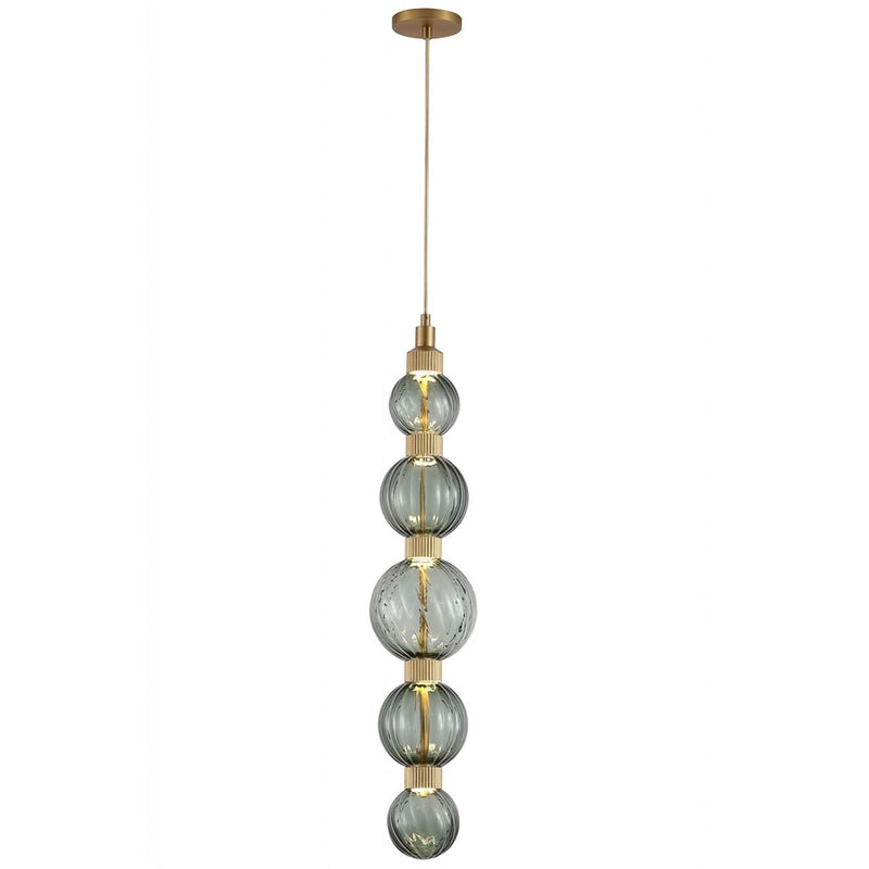 Avenue Zayna 5-Light 36"H LED Pendant, Brass/Green Glass