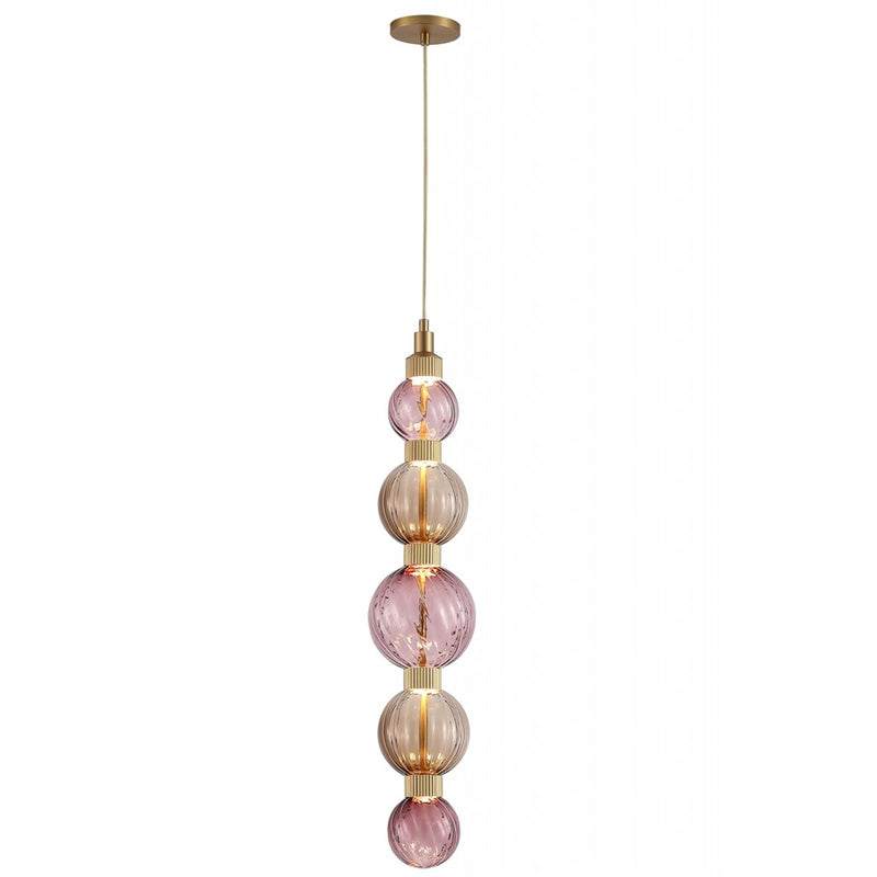 Avenue Zayna 5-Light 36"H LED Pendant, Brass/Purple and Brown
