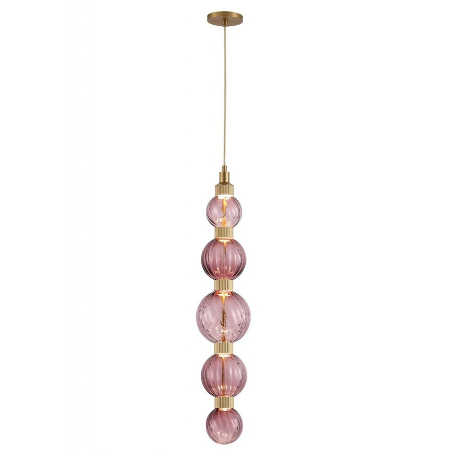 Avenue Lighting Zayna 5-Light 36"H LED Pendant, Brass/Purple