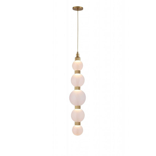 Avenue Zayna 5-Light 36"H LED Pendant, Brass/White Glass - AEHF7960-AB-WHT