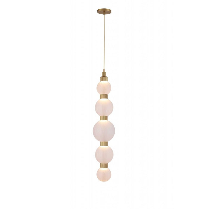 Avenue Zayna 5-Light 36"H LED Pendant, Brass/White Glass