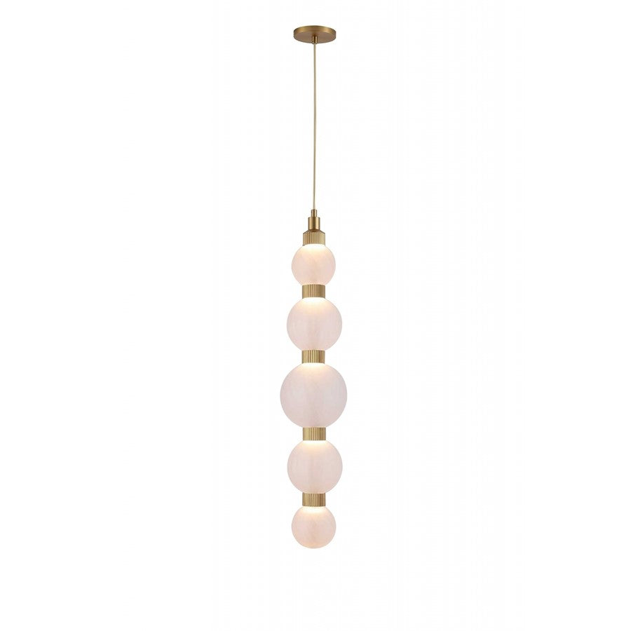 Avenue Zayna 5-Light 36"H LED Pendant, Brass/White Glass