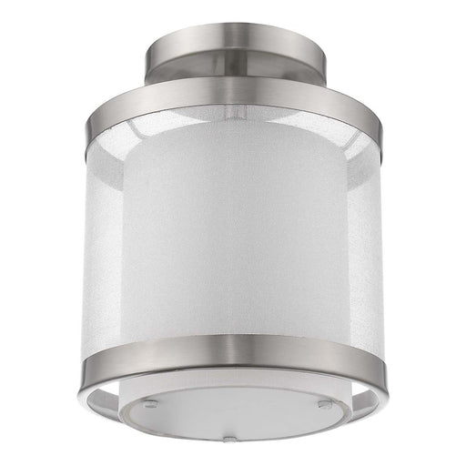 Acclaim Lux 8" Pendant, Nickel/Snow Shantung 2 Tier/Metal Trim